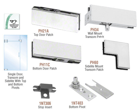 CRL European Patch Door Kit for Use with Fixed Transom and One Sidelite - Without Lock