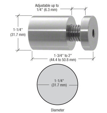 CRL 316 Brushed Stainless 1-1/4" Diameter Adjustable Length Standoff Base