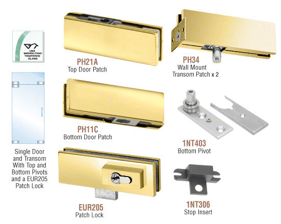 CRL European Patch Door Kit for Use with Fixed Transom - With Lock
