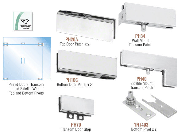 CRL North American Patch Door Kit for Double Doors for Use with Fixed Transom and One Sidelite - Without Lock