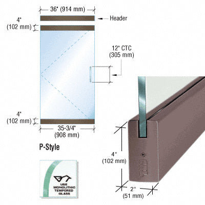 CRL Dry Glazed Frameless Glass 3'-0" P-Style Single Door Complete Entrance Kit - without Lock