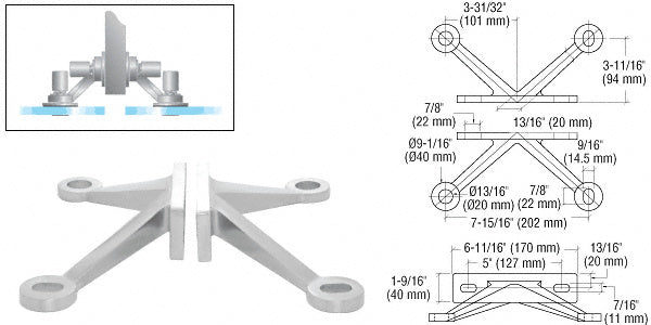 CRL Heavy-Duty 4 Arm Spider Fitting "V" Fin Mount Frame