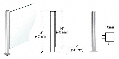 CRL 18" High 1" Square PP47 Mini Plaza Series Partition Corner Post with U-Channel