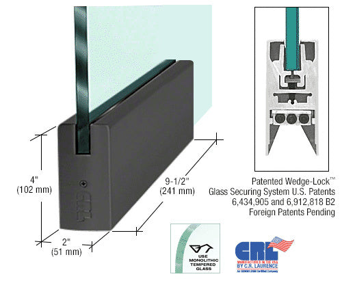 CRL Glass 4" Square Door Rail Without Lock - 9-1/2" Patch