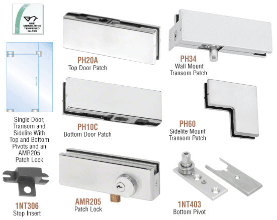 CRL North American Patch Door Kit for Use With Fixed Transom and One Sidelite - Without Lock