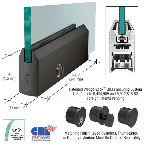 CRL Glass 4" Tapered Door Rail With Lock - 9-1/2" Patch