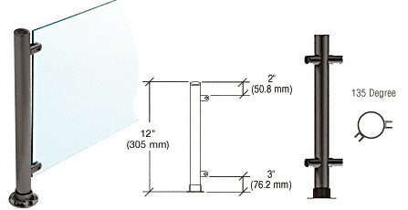 CRL Paint 12" High 1" Round PP55 Slimline Series Straight Front Counter/Partition 135 Degree Post
