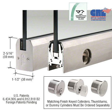 CRL Glass Low Profile Tapered Door Rail With Lock - 8