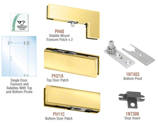 CRL European Patch Door Kit for Use with Fixed Transom and Two Sidelites - Without Lock