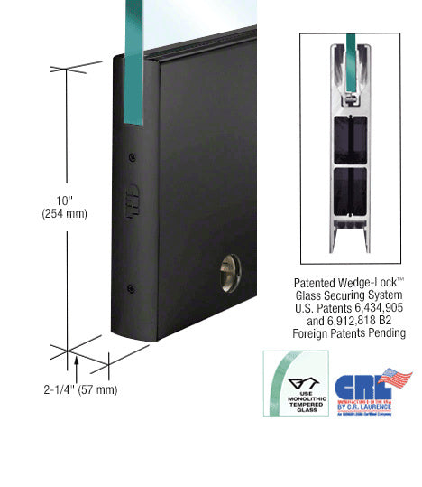 CRL Glass 10" Square Door Rail With Lock - 35-3/4" Length