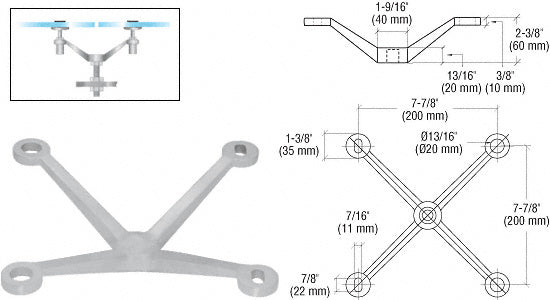 CRL Regular Duty Spider Fitting 4-Way Arm Column Mount