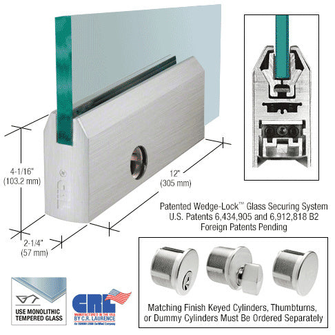 CRL Glass 4" Tapered Door Rail With Lock - 12" Patch Additional Image - 1