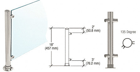 CRL 18" High 1-1/2" Round PP45 Contemporary Series Straight Front Counter/Partition 135 Degree Post