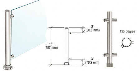 CRL 18" High 1-1/2" Round PP45 Contemporary Series Straight Front Counter/Partition 135 Degree Post