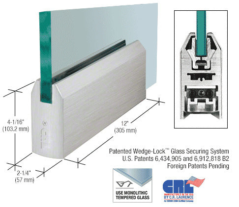 CRL Glass 4" Tapered Door Rail Without Lock - 12" Patch