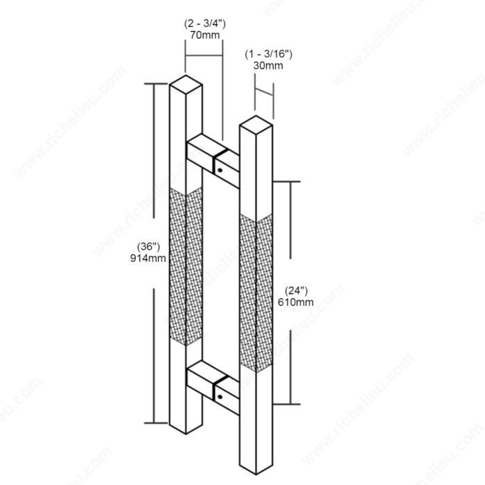 Back-to-Back Square Ladder Handle with Wood Insert and Square Mounting Rods