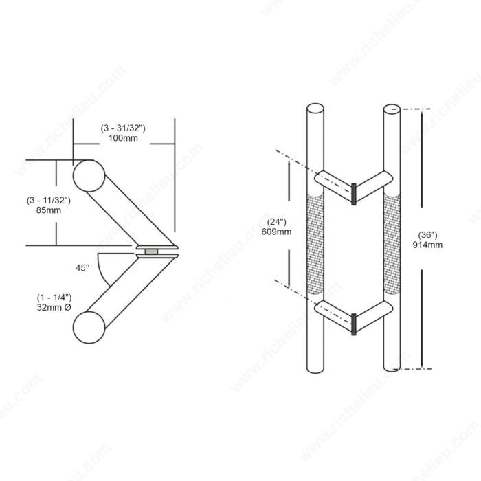 Offset Ladder Style Handle for Back-to-Back Mounting with Wood Insert