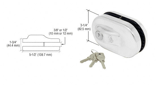 CRL Glass Mounted Slip-on Patch Lock for Use with 1/2" Thick Glass