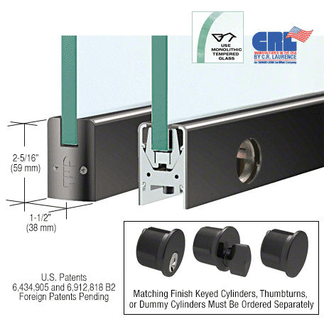 CRL 3/8" Glass Low Profile Square Door Rail With Lock - 35-3/4" Length
