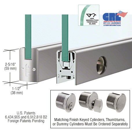 CRL 3/8" Glass Low Profile Square Door Rail With Lock - 35-3/4" Length Additional Image - 1
