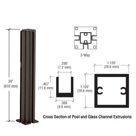 CRL 24" 3-Way Design Series Partition Post