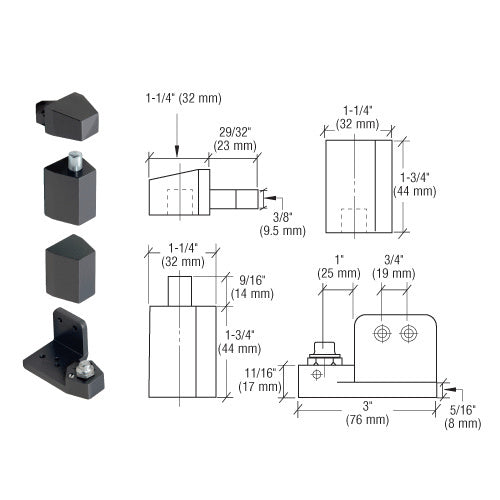 CRL Jackson® Left Hand 3/4" Offset Pivot Hinge Set - Flush with Frame Face