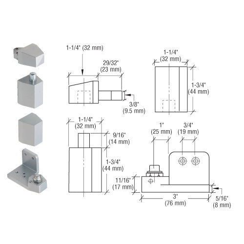 CRL Jackson® Left Hand 3/4" Offset Pivot Hinge Set - Flush with Frame Face