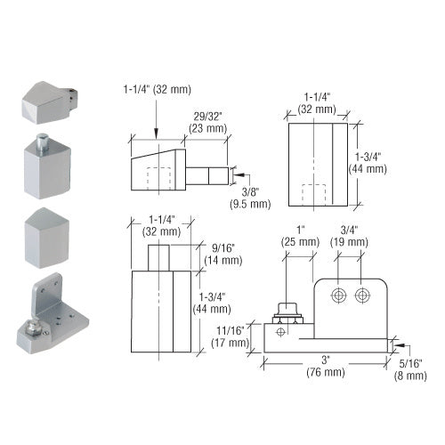 CRL Jackson® Right Hand 3/4" Offset Pivot Hinge Set - Flush with Frame Face