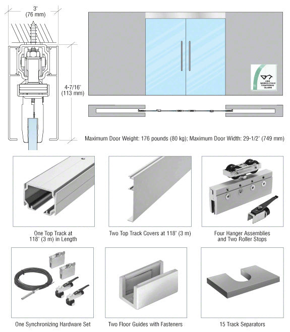 CRL70 Series Synchronized Ceiling Mount Bi-Parting Pocket Slider Kit