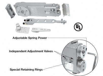 CRL 90º Hold Open Adjustable Spring Power Overhead Concealed Door Closer "A" Package