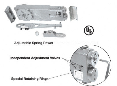 CRL 105º Hold Open Adjustable Spring Power Overhead Concealed Door Closer "GE" Package