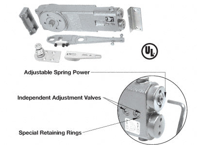 CRL 105º Hold Open Adjustable Spring Power Overhead Concealed Door Closer S-Package