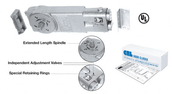 CRL A.D.A. 8.5 Lbs. Exterior 105º Hold Open 3/4" Long Spindle Overhead Concealed Closer Body With Mounting Clips