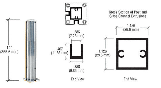 CRL Satin Anodized 14" Corner Design Series Partition Post