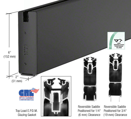 CRL Powder Coat 6" Square Sidelite Rails